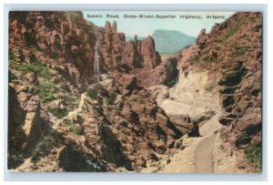 c1915 Hand Colored Globe-Miami-Superior Highway, Arizona. Postcard P7E