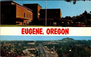 OR, Eugene UNIVERSITY OF OREGON~Students & STREET SCENE~Bird's Eye View Postcard