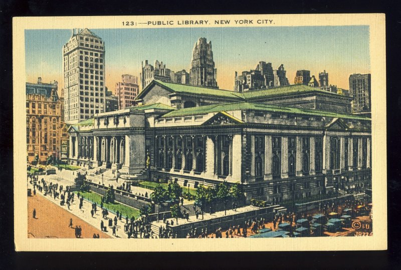 New York City, New York/NY Postcard, Public Library, Old Cars