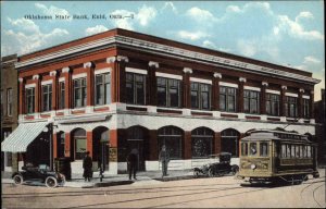 Enid Oklahoma OK State Bank Trolley Streetcar c1910 Vintage Postcard