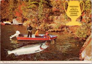 Greetings from Port Carmen Ontario ON Fishing Huge Fish Postcard D55 *As Is