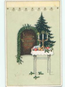 foreign Old Postcard GERMAN CHRISTMAS TREE AND CANDLES AC2353