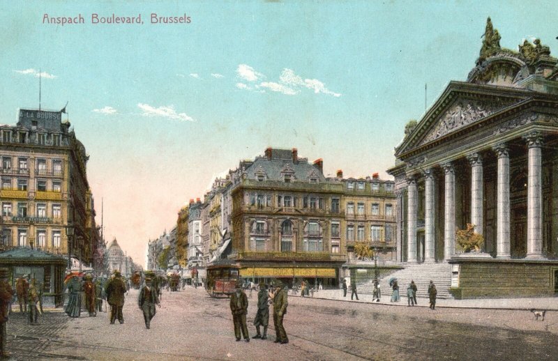 Vintage Postcard 1911 Anspach Boulevard of Jules Anspach Brussels, Belgium