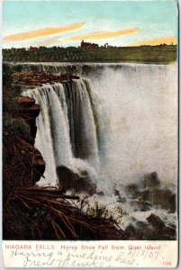 VINTAGE POSTCARD VIEW OF HORSESHOE FALLS FROM GOAT ISLAND NIAGARA 1907