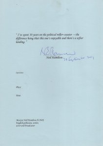 Neil Hamilton Welsh Conservative MP Hand Signed Autograph