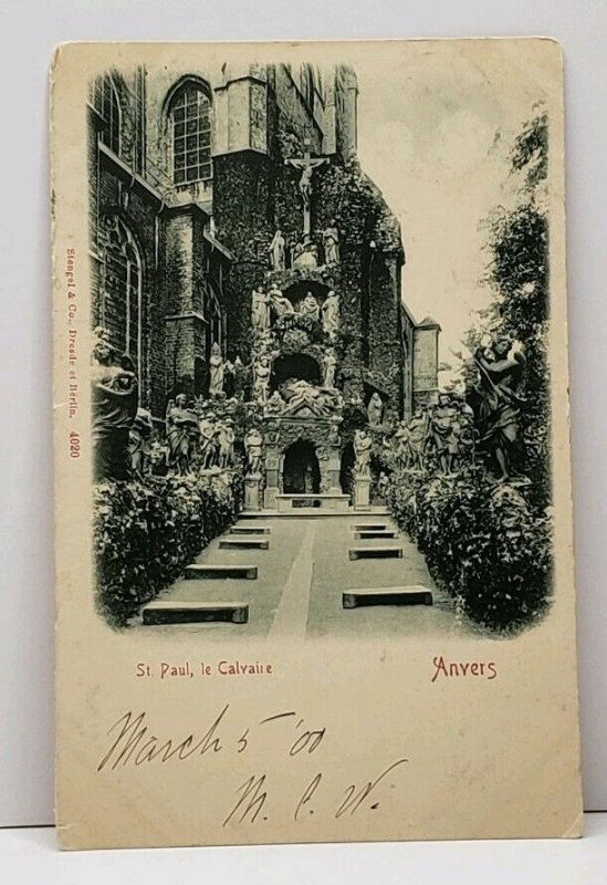 Belgium Anvers St. Paul, le Calvaire Beautiful Statues Ivy c1900 Postcard H7