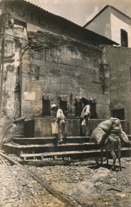 RPPC Getting Water at Fuente - Fountain - Taxco, Mexico