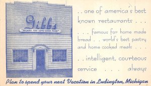 Ludington Michigan 1950s Postcard Gibbs Restaurant