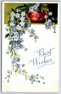 1908 Best Wishes Violet Flowers In Red Vase Greetings Posted Postcard