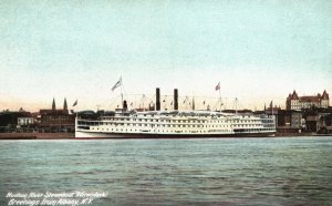 Vintage Postcard 1900's Hudson River Steamboat Adirondack Greetings Albany NY