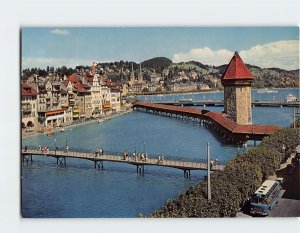 Postcard River Reuss and Chapel Bridge, Lucerne, Switzerland