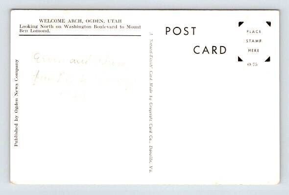 Ogden Utah, Mount Ben Lomond - Litho Postcard 1949