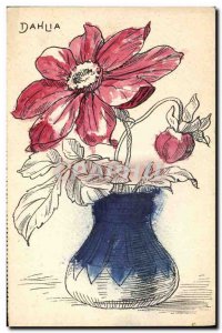 Old Postcard Fancy (drawing hand) Dahlia Flowers