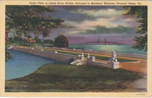 Virginia Newport News Night View Of James River Bridge Entrance To Mariners&#...