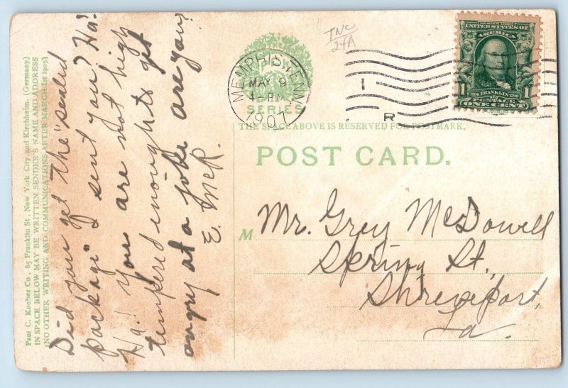 1907 Approaching Passenger Boat Wharf Buildings Tower Memphis Tennessee Postcard