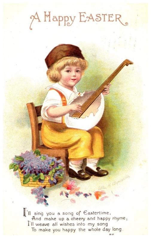 Easter, Ellen Clapsaddle , Boy playing Mandolin