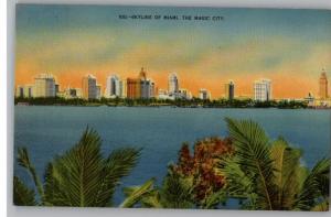 Linen Postcard-Magic City Skyline..Miami,Florida/FL