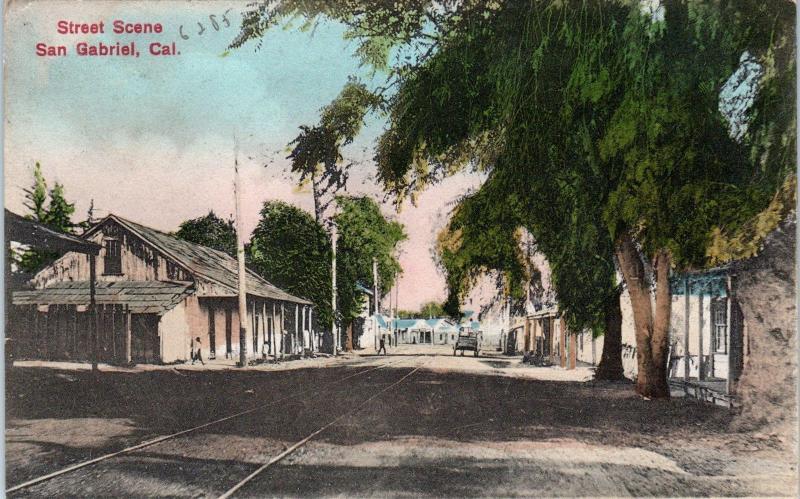 SAN GABRIEL, CA California  Sleepy  STREET SCENE  1910  Handcolored   Postcard