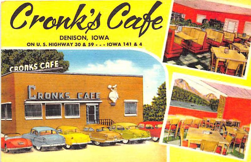 Denison IA Cronk's Cafe on U. S. 30 Multi-View Linen Postcard