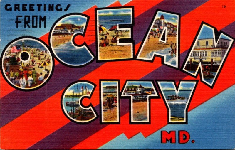 Maryland Greetings From Ocean City Large Letter Linen 1960