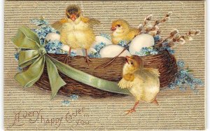 Happy Easter to you EASTER GREETINGS Eggs Chicks 1910s Antique Postcard