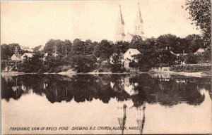 Panoramic View of Bruce Pond Showing M.E. Church, Hudson MA Vintage Postcard R76