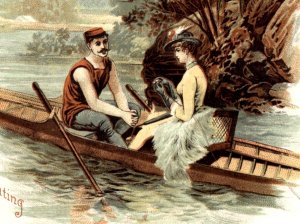 1889 Victorian Trade Card Boating Scene Lovely Couple #5M