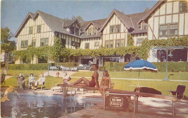 Bathing Suits California Del Mar Turf Surf Hotel Postcard 1940s Pool 3466