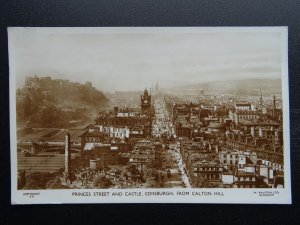 Scotland EDINBURGH Princes Street & Castle from Calton Hill c1950s RP Postcard