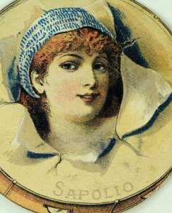 1870's-80's Lovely Die Cut Tambourine Sapolio Victorian Trade Card F78