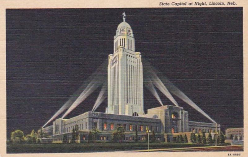 Nebraska Lincoln State Capitol At Night Curteich