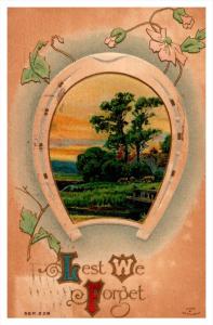 8905   Valentine,  Lest we forget, Horseshoe, animals grazing