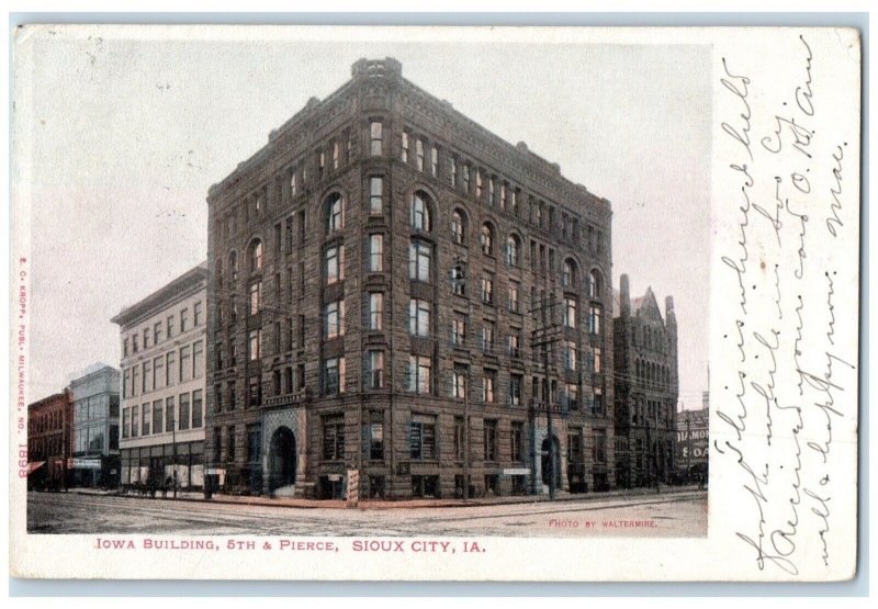 1905 Iowa Building 5th & Pierce Street View Sioux City Iowa IA Antique Postcard