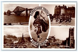 Scotland Postcard Greetings from Edinburgh Multiview c1940's Unposted