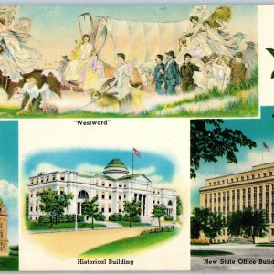 8 Panoramic c1960s Iowa Info Illustrated Collage Oversize King Postcard 1F