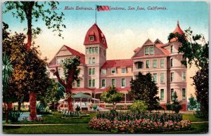 Entrance Main Hotel Vendome San Jose California Flowers In The Outside Postcard