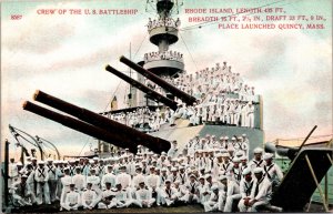 Postcard Crew of the US Battleship Rhode Island in Quincy, Massachusetts