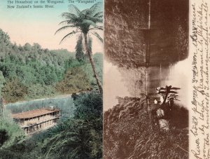 River Boats on Ngaporo Wanganui 2x Rare Old New Zealand Postcard