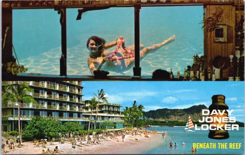 Davy Jones Locker beneath Reef Hotel Waikiki Hawaii HI Unused Postcard E14 