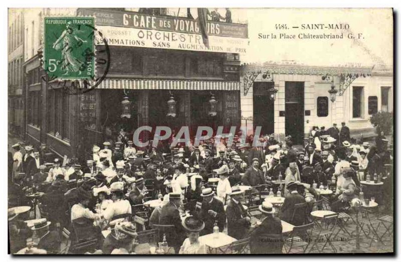 Old Postcard Saint Malo Place Chateaubriand on the Grand Cafe travelers TOP