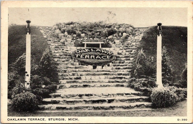 Oaklawn Terrace Park, Stairs & Floral Decoration, Sturgis MI c1938 Postcard V50