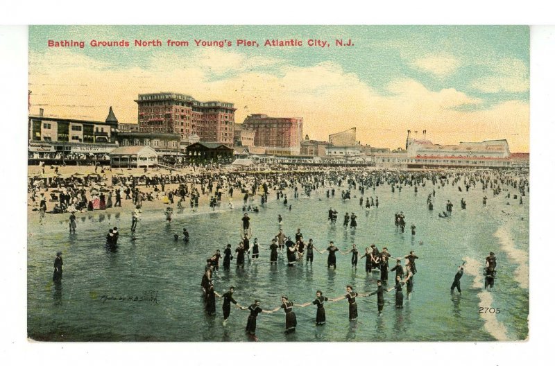 NJ - Atlantic City. Bathing Grounds North from Young's Pier ca 1910