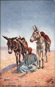 Tuck Picturesque Egypt Arabian Man with Donkeys c1910 Vintage Postcard