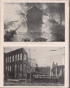 Dayton OH Flood, 1913 Postcard Folder, Disaster, Main St., Destroyed Houses