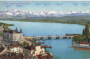 Vintage Zürich Quaibrücke Lake Zurich Switzerland Postcard 1918 Mountains