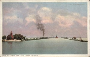 Ste Claire Ship Canals Michigan MI Lighthouse Detroit Pub c1910 Postcard