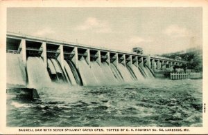 Missouri Lakeside Bagnell Dam With Seven Spillways Open Curteich