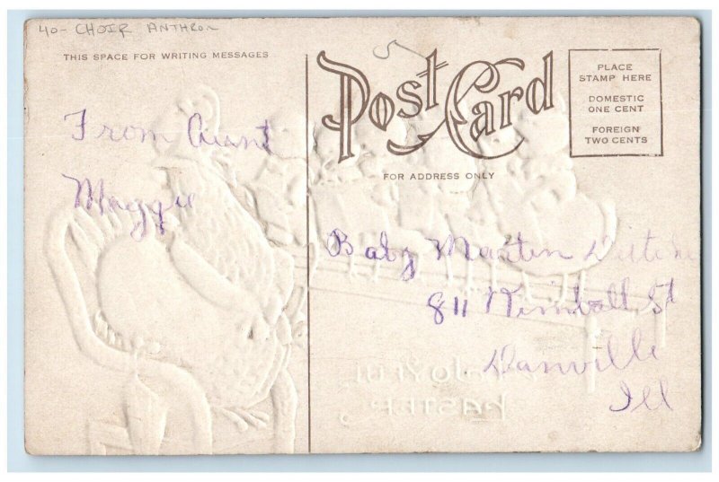 c1910's Joyful Easter Children Anthropomorphic Chicken Chicks Choir Postcard 
