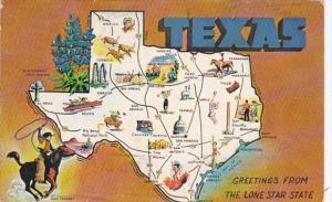 Greetings From Texas With Map 1968