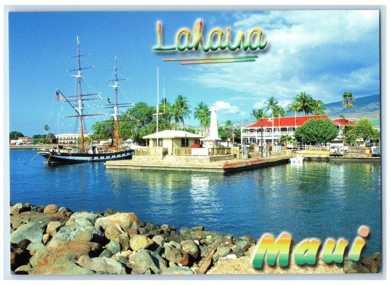 c1960s Aerial View Of Lahaina Harbor West Maui Mountains Maui Hawaii HI Postcard